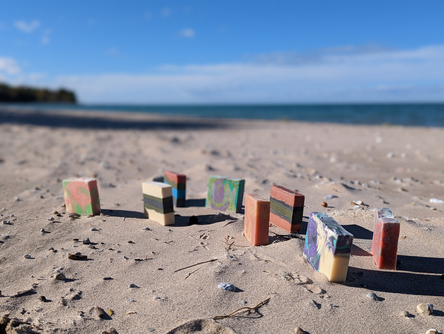 Soaps standing on a Lake Huron beach